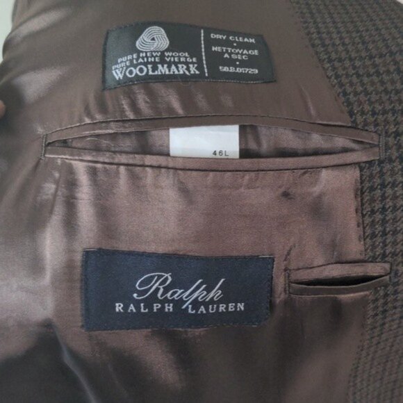 Ralph Lauren Sports Coat Men's 46L Brown Houdstooth Wool Elbow Patches Academia - Picture 3 of 14